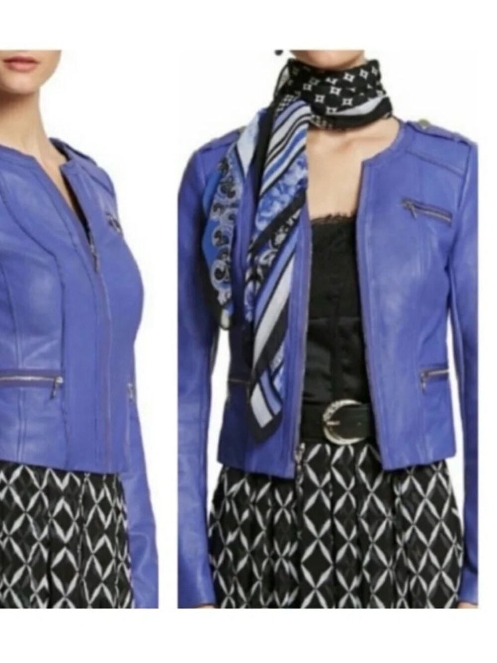 WHBM Real Leather Moto Jacket Majorelle Blue S - Gently Used